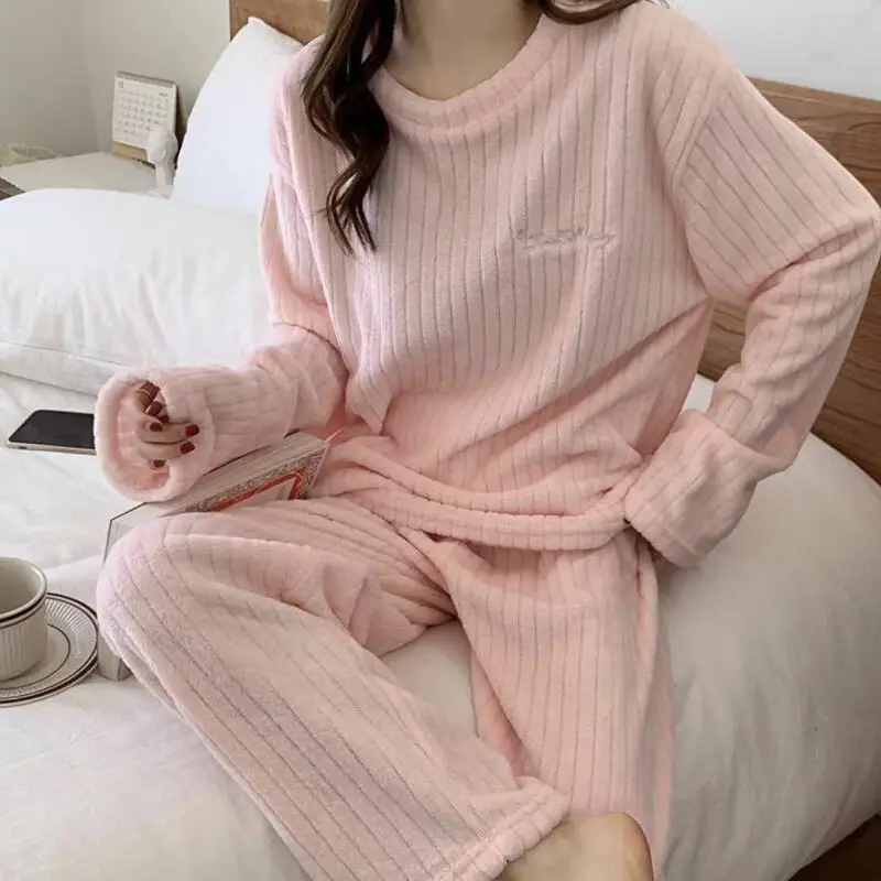 

Girl's Pajamas Sleepwear Homewear Autumn Winter Coral Fleece Women's Fleece-Lined Thickened Flannel Loose Warm Suit Homeclothes