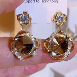Unique Design Wrapped Round Crystal Pendant Stud Earrings for Women New Fashion Personality Temperament Girls Party Jewelry Gift