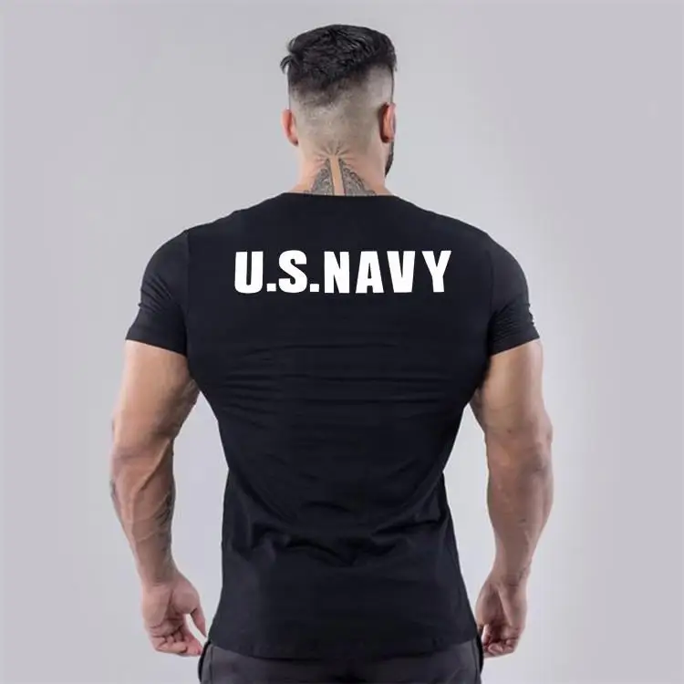 Summer Pure Cotton Tactical Fitn ort Sve T-irt Training Sports Tight Fit Muscle Highlighting High Elastici Men's ...