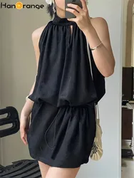 HanOrange 2024 Summer Fashion Minimalist Sleeveless Cool Mini Dress Black