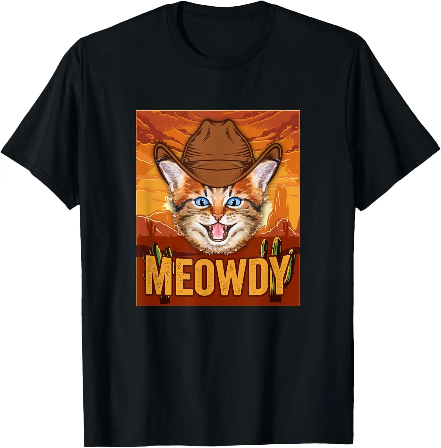 تي شيرت مضحك من Meowdy Cat Howdy Cowboy Texas Cat Meme Kitten Lovers