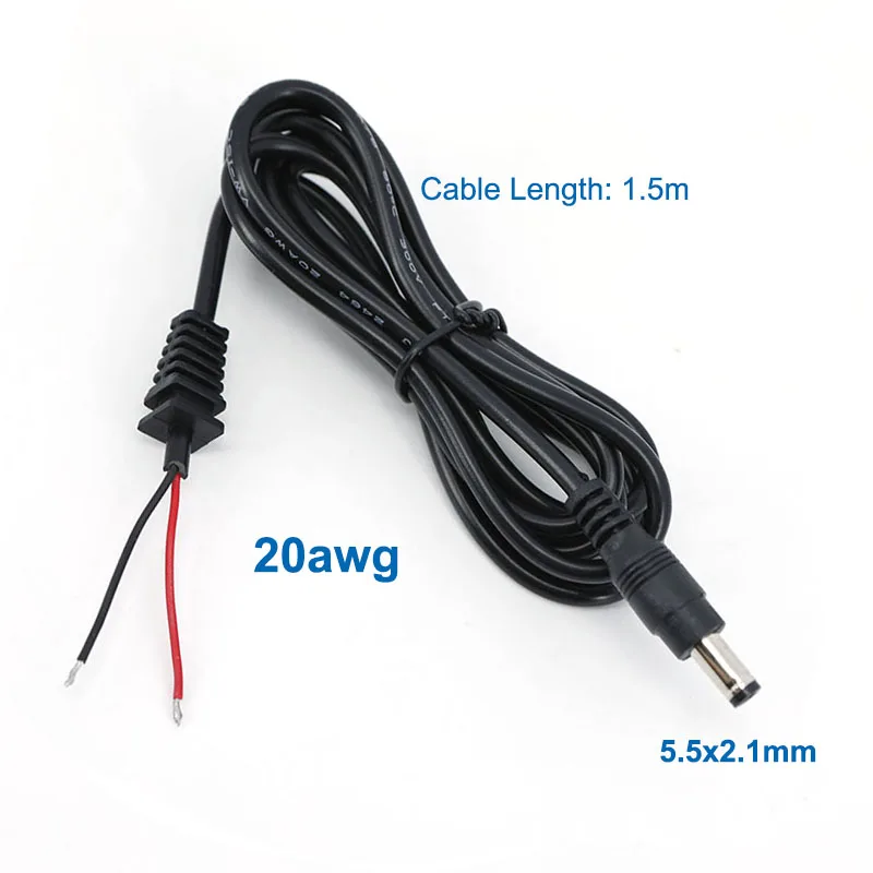 Power Adapter supply Cord DC Male Plug 2pin DC wire Cable 5.5*2.1mm Output 20awg for cctv camera laptop charger 150cm repair K5