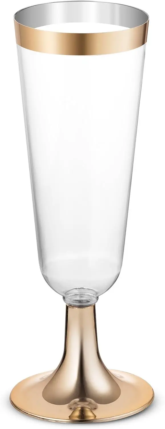 

50-Pack Gold-Rimmed Champagne Flutes, 5.5 oz Clear Disposable Party & Wedding Glasses