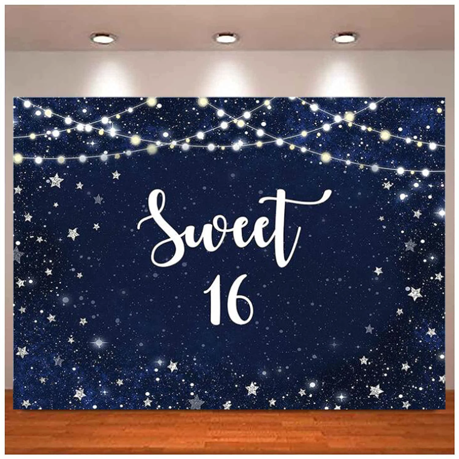 Under The Stars Sweet 16 Photography Backdrop For Girl's 16th Birthday Party Decor Background Celestial Galaxy Space Sixteen