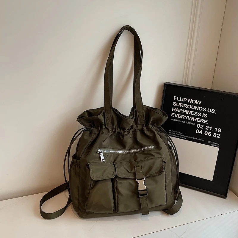 

Нейлоновые сумки на плечо с шнурком, простые сумки большой вместимости 2025, высококачественные сумки для женщин, модный женский рюкзак