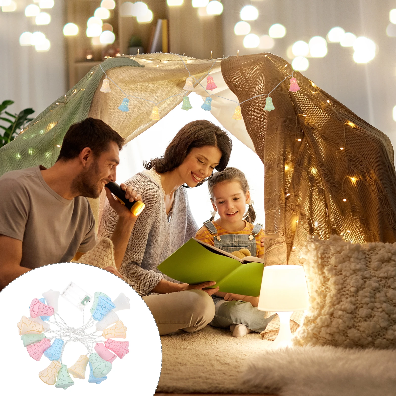 

1Set LED Crack Pattern Bell String Lamp Light Decorative Bell String Lamp Festival Party Home Garden