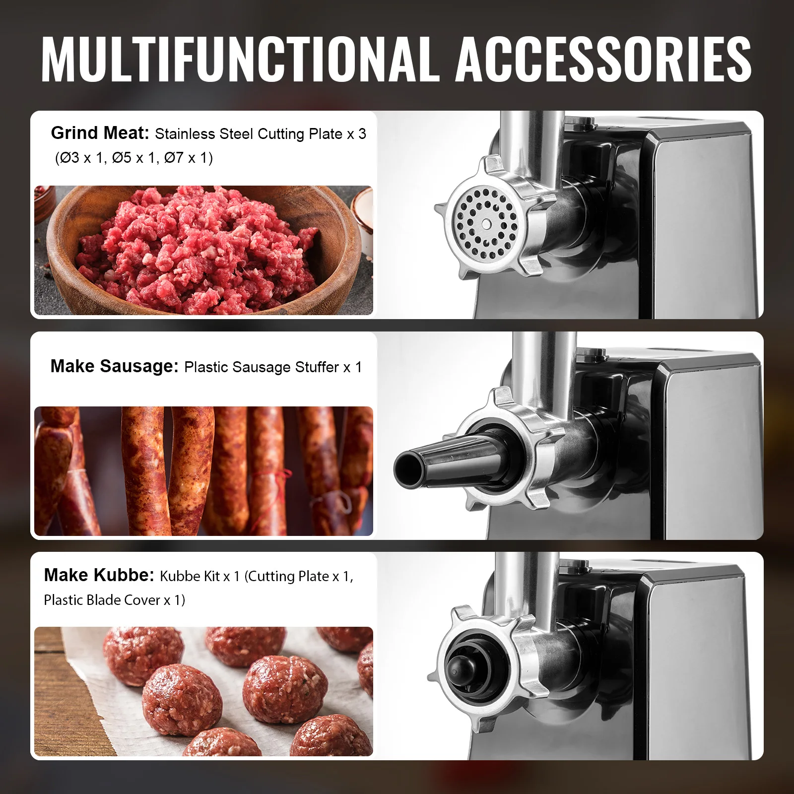 مفرمة لحم SucceBuy بسعة 3 رطل/دقيقة مفرمة لحم كهربائية مع لوحة شفرة صانع السجق طقم كوبي للمطبخ المنزلي