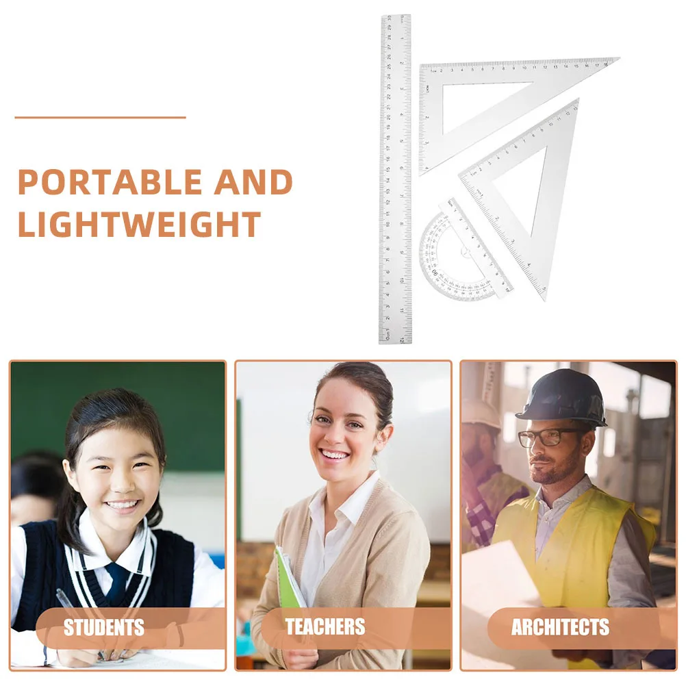 2Sets Clear Triangle Ruler Protractor Set Drafting Tools for Drawing School Engineering Teaching Protractor