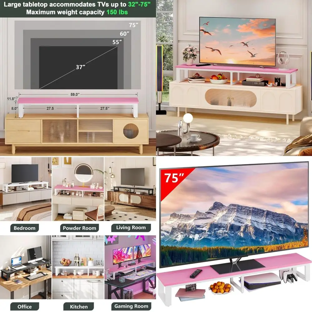 

Розовая 59-подставка для телевизоров 32-75: стальной каркас, хранилище, стол с двумя экранами для дома, спальни, гостиной