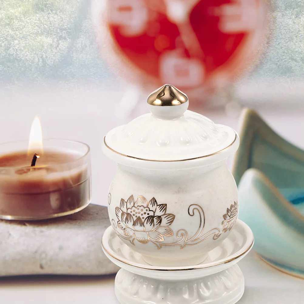 2 قطعة تقديم أكواب مياه السيراميك لوازم البوذية معبد أطباق البورسلين زهرة اللوتس طقوس الديكور كوب العبادة #1