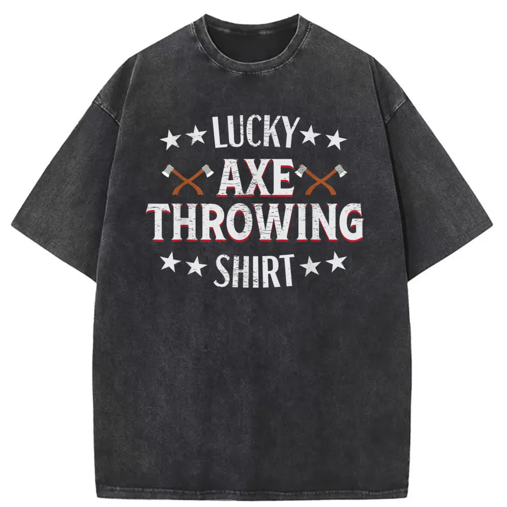 Lucky Axe Throwing Tshirt Funny Men's 2023 Birthday Gifts Tshirts Man Summer Sweatshirts Classic Long Sleeve TShirt Retro Cotton