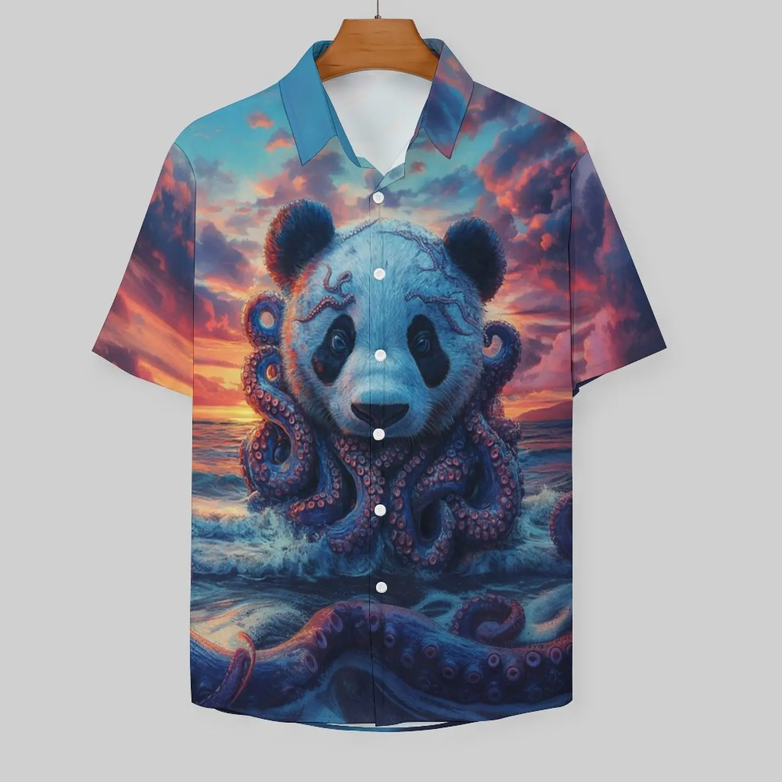 Men's Hawaiian Short Sleeve Shirts Funny Octopus Panda Print Casual Shirt Summer Strange Animal Daily Short Sleeve Shirt For Men