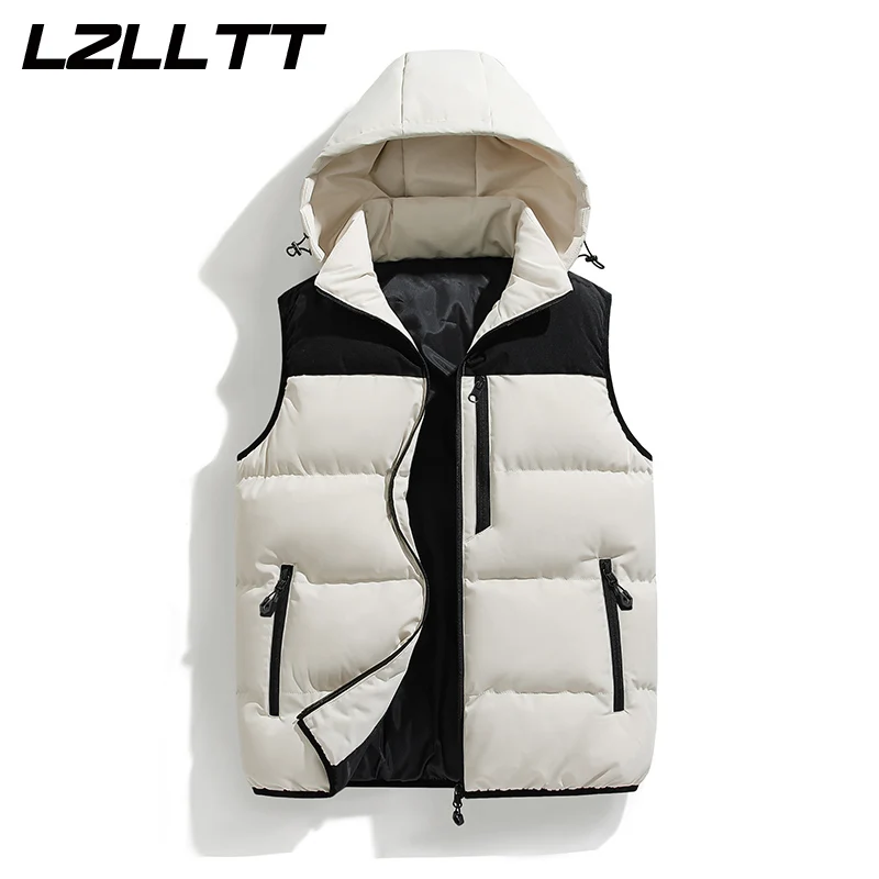 

Men Autumn Thicken Cotton Sleeveless Vests Jacket Coat Mens Winter Warm Detachable Hat Outwear Waistcoat Hooded Vest Jacket Male