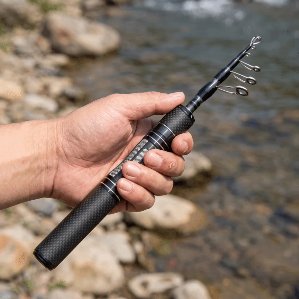 Carbon Handle Telescopic Fishing Rod Solid Tip 1.8m Length Ultralight Lure Rod Telescopic Design 1.5m Length Travel Fishing Rod