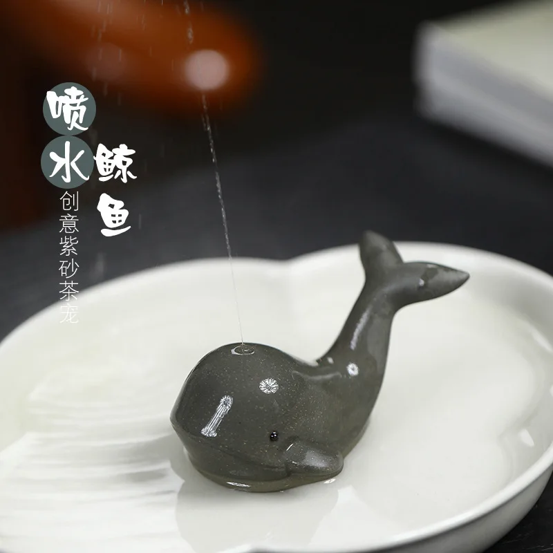 

Purple Clay Water-spraying Whale Tea Pet Ornament Cover Pen Holder Premium Suitable for Tea Table Tea Desk Ornament Tea Play
