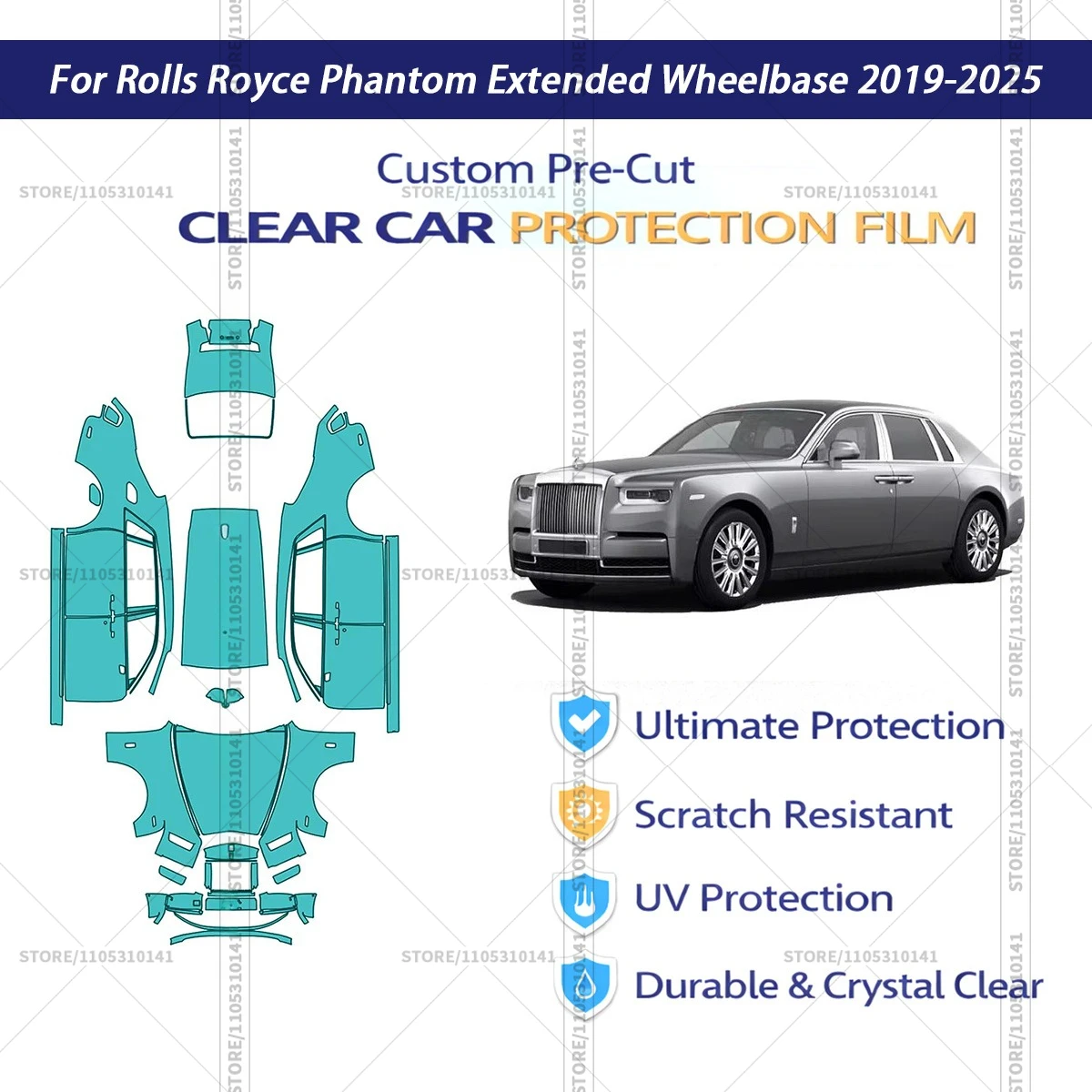 

Защитная пленка PPF для Rolls-Royce Phantom (удлиненная колесная база, 2019-2025), прозрачная, предварительно вырезанная, для автомобилей