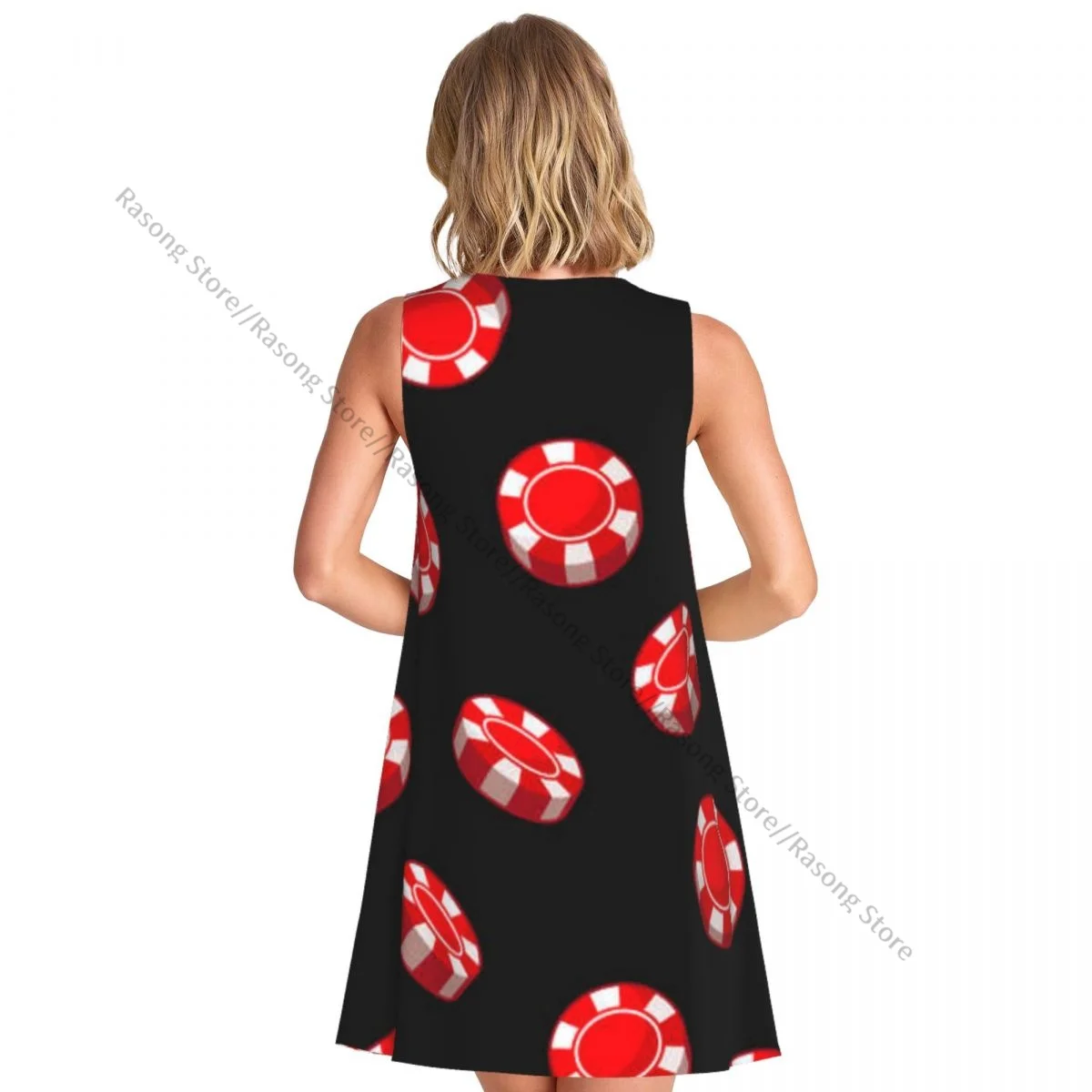 Robe d'été décontractée pour femmes, t-shirt, couverture de plage, rouge, motif de jetons de Poker de Casino, robe débardeur