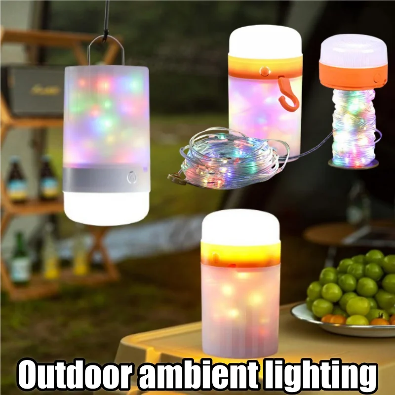 Guirnalda de luces para acampar al aire libre con capacidades de carga, ilusión, puesto de mercado nocturno, lámparas de tienda, iluminación exterior confeccionada