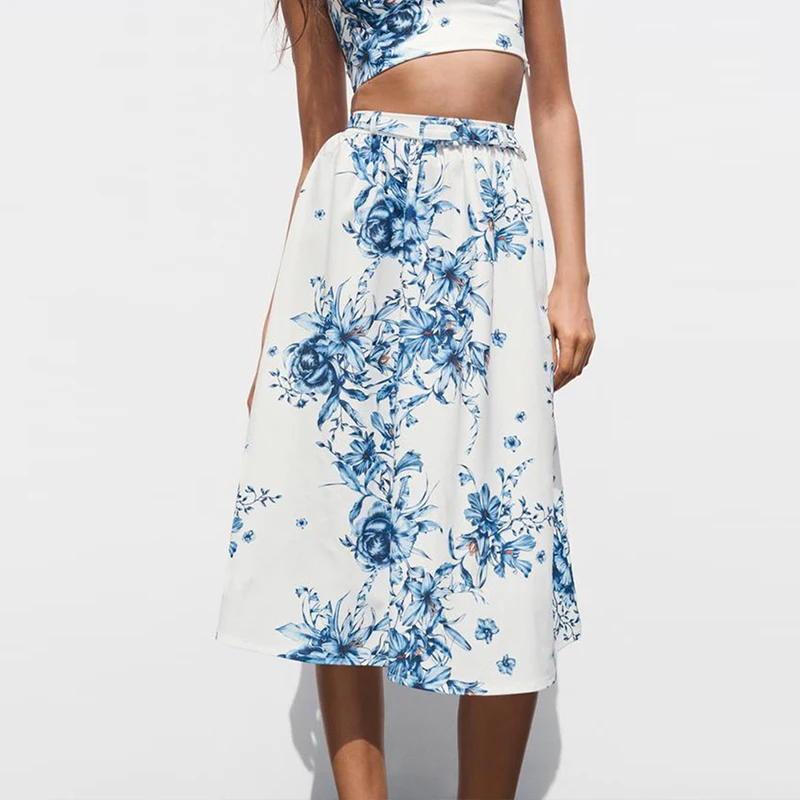 

Spring 2025 Women's Faion Printed ort Top And Long Skirt Set Polyester Fiber New Arrival Ele Casual Outfit Z