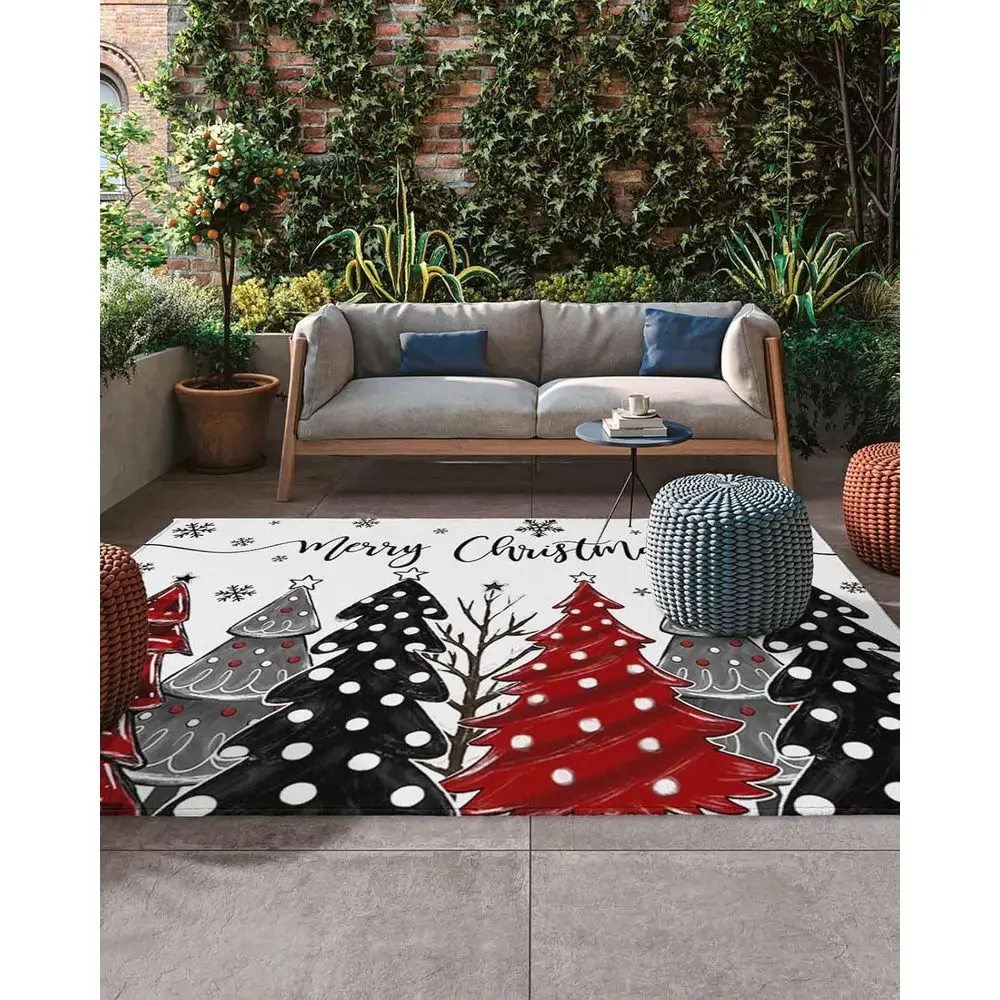 

Зимний коврик для патио со снежинками 5x8 футов — белый ковер со звездами и рождественской елкой для террасы, крыльца и кемпинга