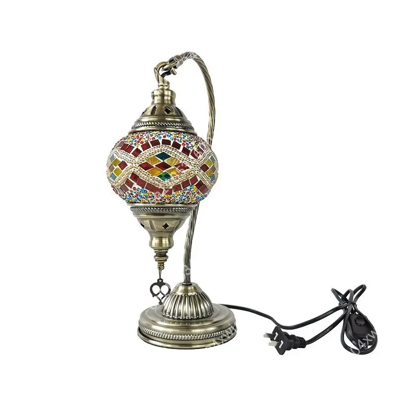 Moroccan Turkish Handmade Glass Table Lamp Retro Romantic Desk Light For Bedroom Living Room Restaurant Hotel Homestay Bar Decor