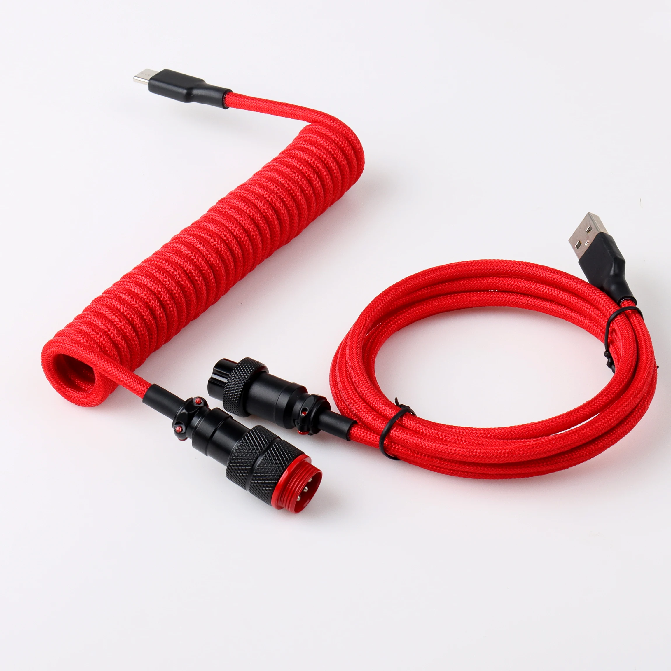 LANO USB A auf Typ C für mechanische Gaming-Tastatur, doppelt ummanteltes Kabel mit abnehmbarem GX16-Flieger-Spiralstromkabel 5