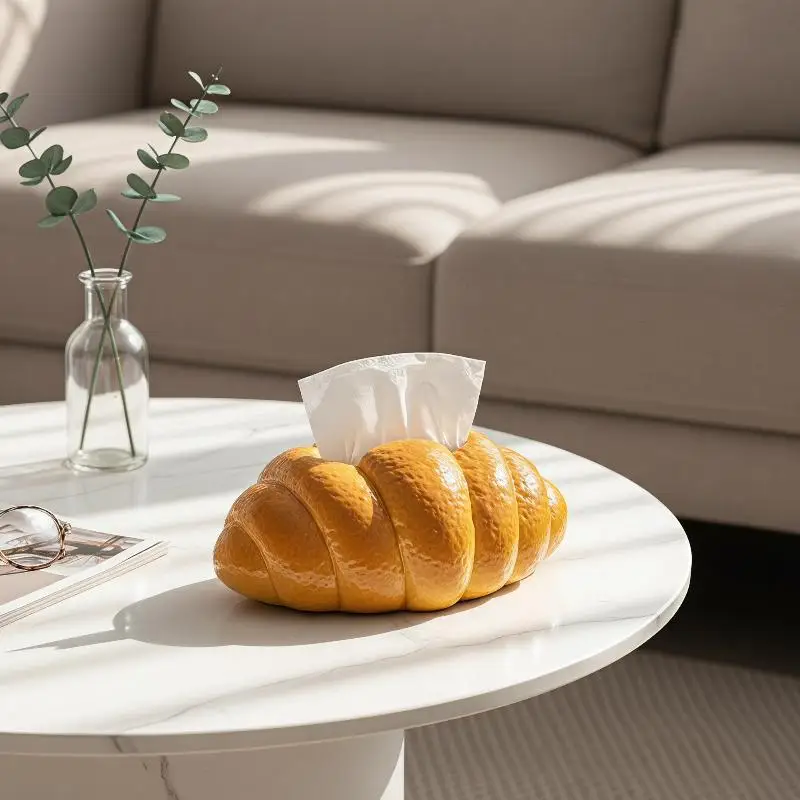 Croissant Shaped Tissue Box Cute Bread Napkin Holder Decorative Tissue Container For Home Kitchen Coffee Table Desktop Decor