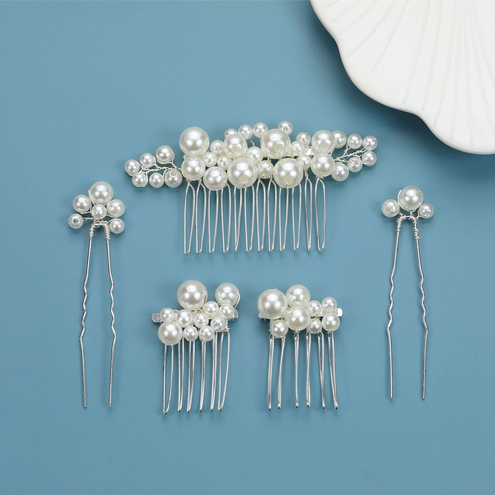 Pearl Flower Hairpin Side Comb Golden Alloy Tiaras Wedding Wedding Hair Combs Bride Insert Hair Clip Hair Jewelry Bride Headwear