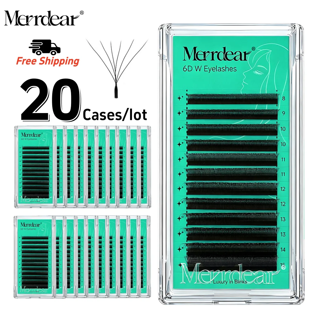 Merrdear Free Shipping 20trays 6D W Shaped Eyelash Extension Premade Volume Fans Lashes Wholesale Flower False Eyelashes 6d Lash