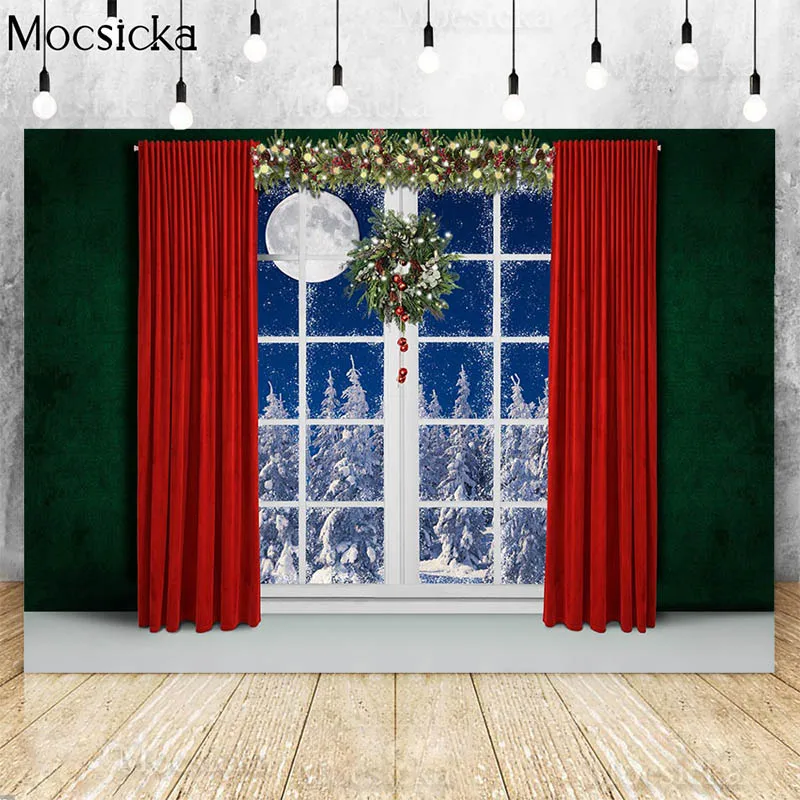 คริสต์มาสห้องฉากหลังสำหรับถ่ายภาพ Hearth คริสต์มาสต้นไม้สีเขียวหน้าต่างเด็กครอบครัวภาพพื้นหลังแบนเนอร์ Studio