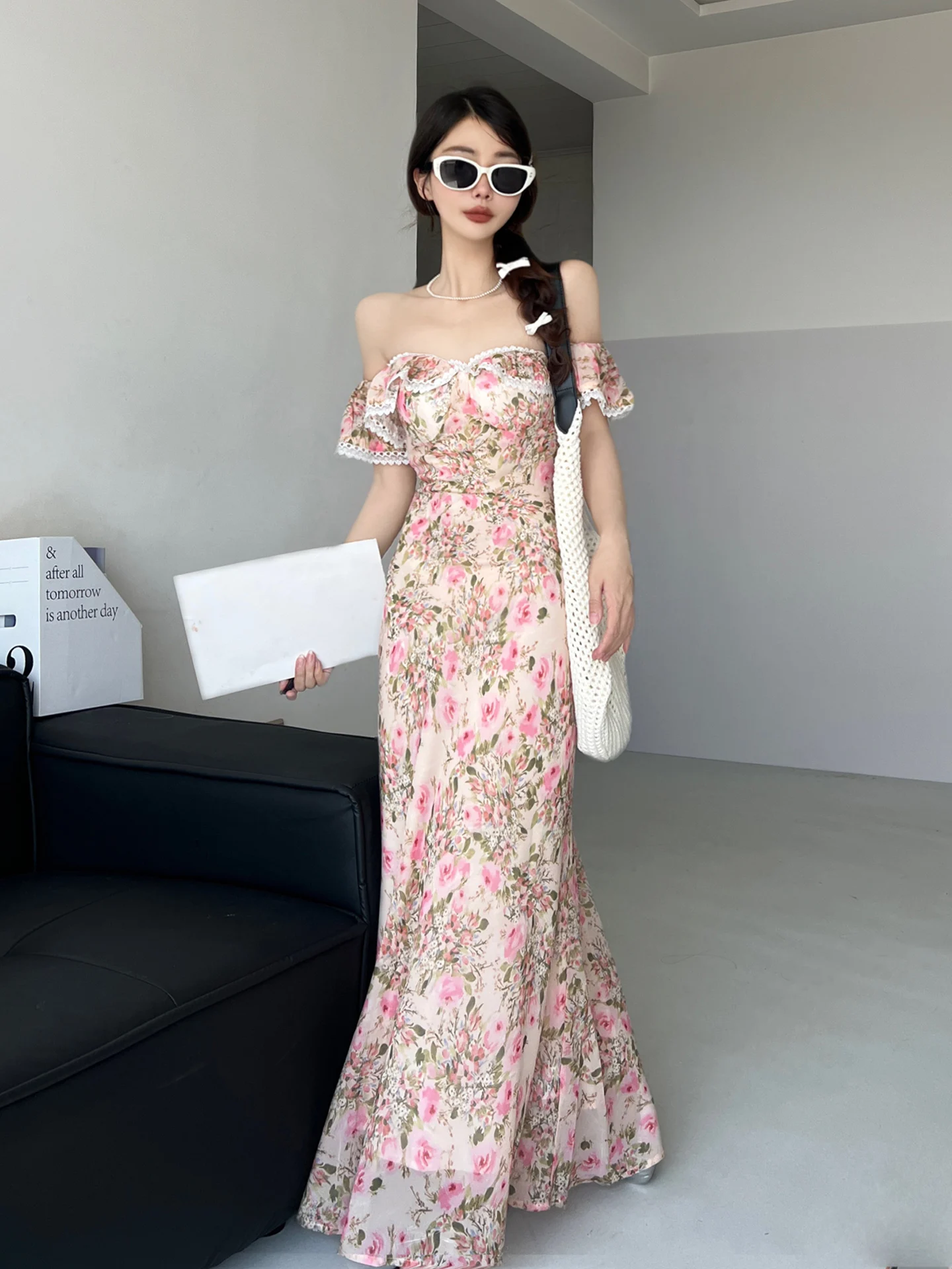 Romantico Seine River Side Tea Break Dr con esposizione Ba Vita alta Stampa floreale Vacanza Sle One oulder Dr