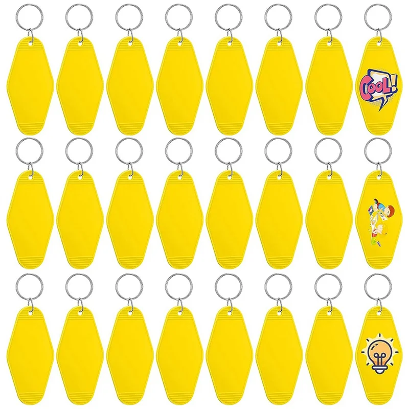 A11E-24 Pcs Vintage Motel Keychain DIY Blank Hotel Keychains Heat Transfer Blank Keychains Bulk Sublimation (Yellow)
