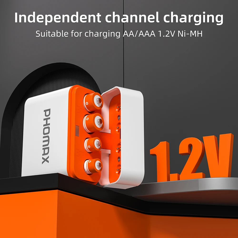 PHOMAX 1.2V NiMH AA AAA Smart Fast Charger & AA 2700mAh AAA 1100mAh Rechargeable Battery Nimh Batteries for Toys Alarm Clock Etc