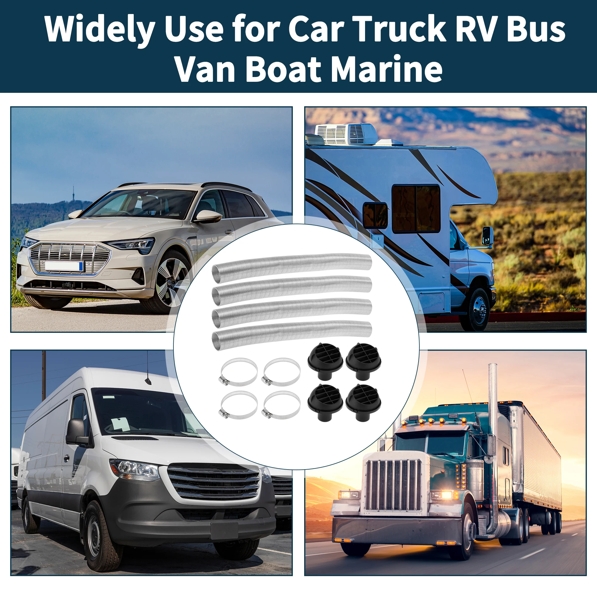 UXCELL 42mm Diametro 100cm Kit condotto di riscaldamento per auto Set di tubi flessibili per condotto aria calda per riscaldamento diesel Tono argento 1 set