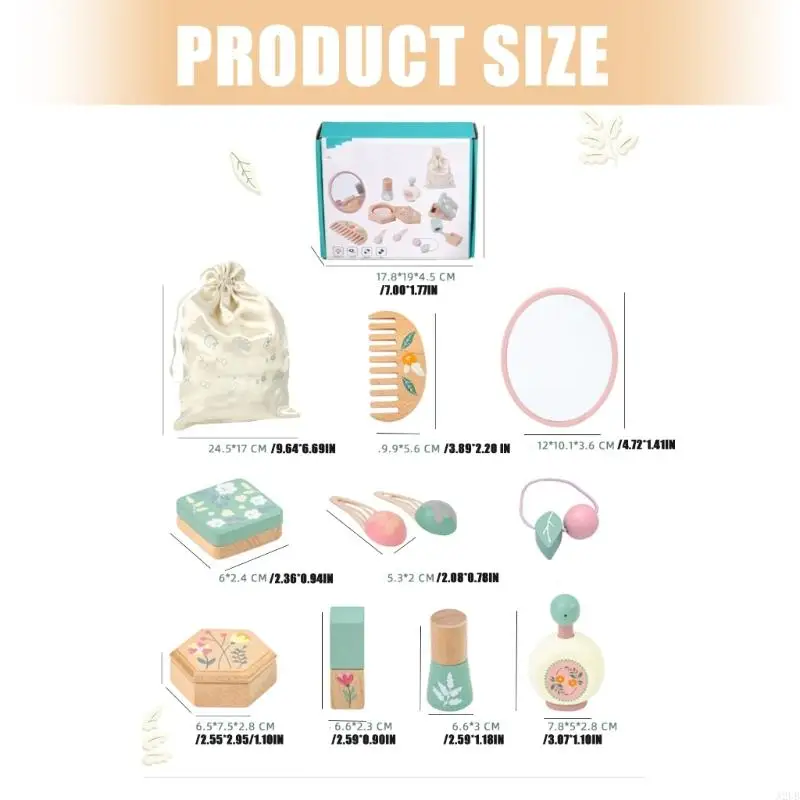 Juega maquillaje madera 10 piezas para niña 3 4 5+ con herramientas cosméticas Mirror Creative Gift A2ub
