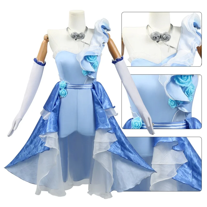 Identity V Demi Bourbon Cosplay Anime juego disfraz Barmaid vestido azul máscara accesorio peluca conjunto fiesta carnaval traje para mujer