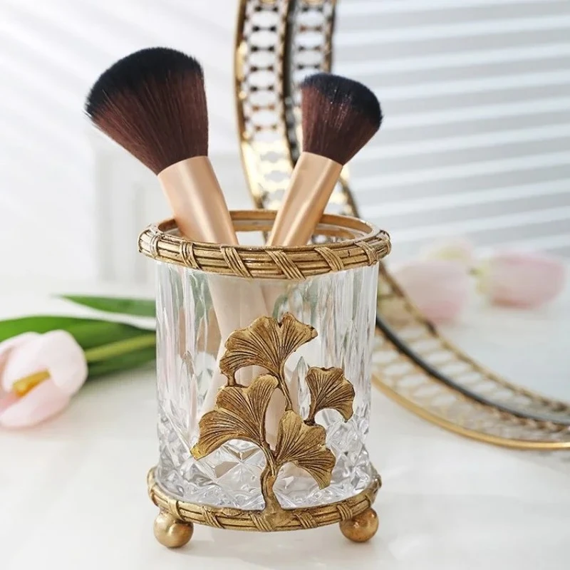 

Европейский винтажный подсвечник из латуни и хрустального стекла, органайзер для кистей для макияжа, подставка для ручек, элитный держатель для зубных щеток в ванную комнату