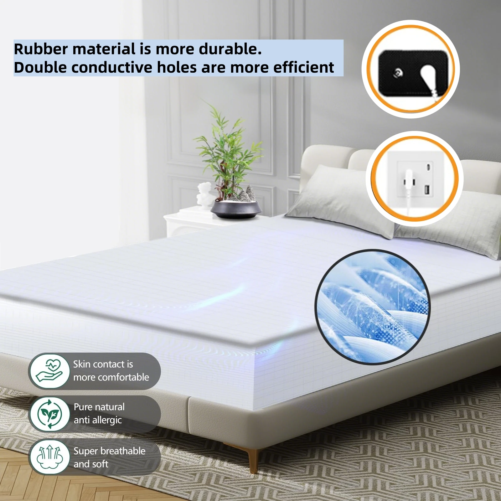 

Amradield White Grounding Flat sheet 10% silver fiber electrical conductivity grounding caring for sleep Machine washable