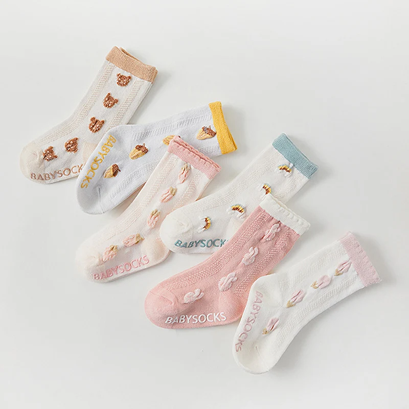 EWODOS Kid Girl Boy Socks Cute Strawberry Embroidery Mid Calf Socks Non-Slip Breathable Floor Socks for Baby Spring Autumn