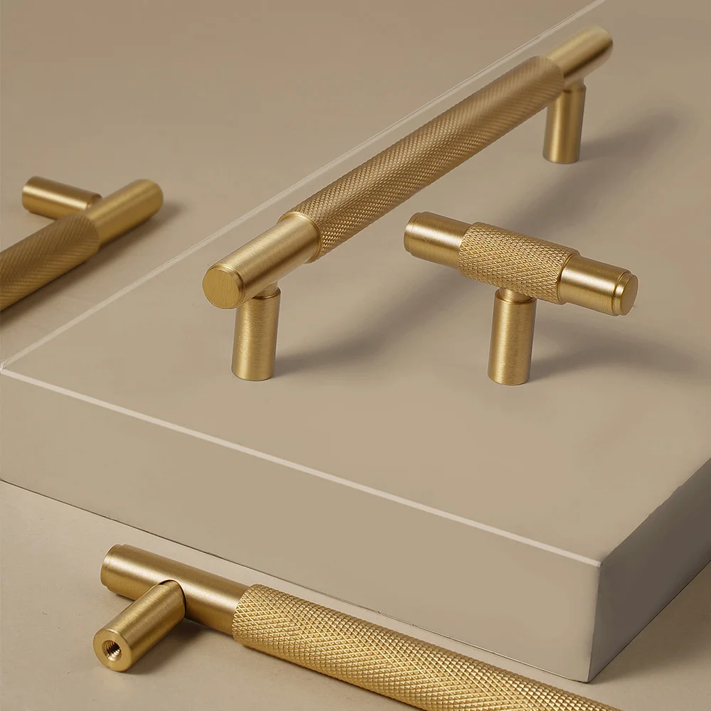 Dooroom Solid Brass Furniture Handles Cross Knurling Cupboard Wardrobe Dresser Drawer Cabinet Knobs Brushed Copper Hardware