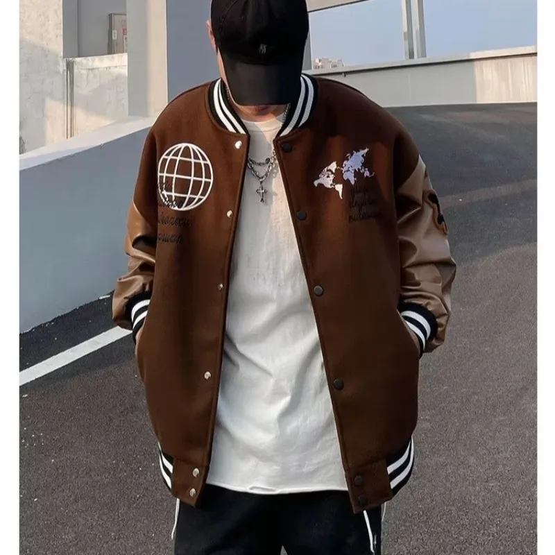 

Свободный крой, мужская бейсбольная куртка в стиле ретро, оверсайз 250, сум, американская уличная атмосфера, осенняя верхняя одежда, пальто
