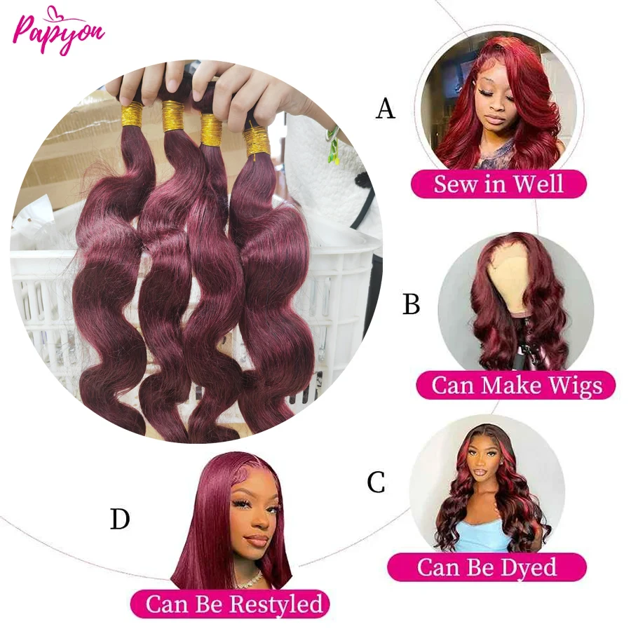 99J Red Burgundy Body Wave Human Hair Bundles Human Hair Extensions For Women Remy Brazilian Hair Bundles