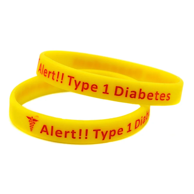 1 PC Type 1 Diabetes Insulin Dependent Silicone Rubber Wristband Medical Alert Bangle 2 Sizes