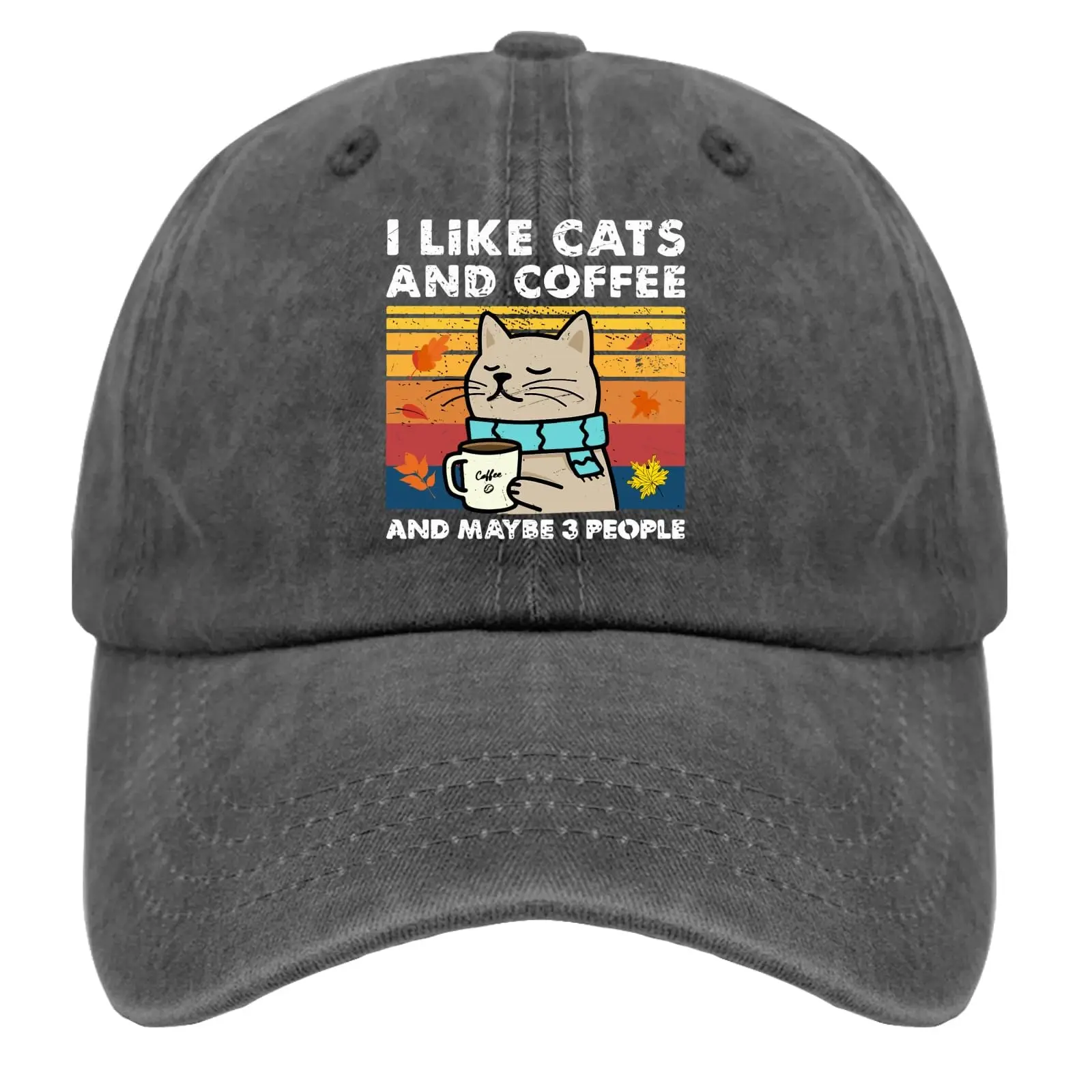 

I Like Cats and Coffee and Maybe 3 People Hats for Mens Baseball Caps Fashion Washed Dad Hat Cotton Cap