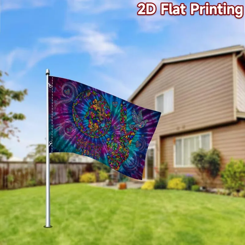 Psychedelic Peace Love Harmony Hippie Flag Durable Acrylic Outdoor Indoor Yard House Decor
