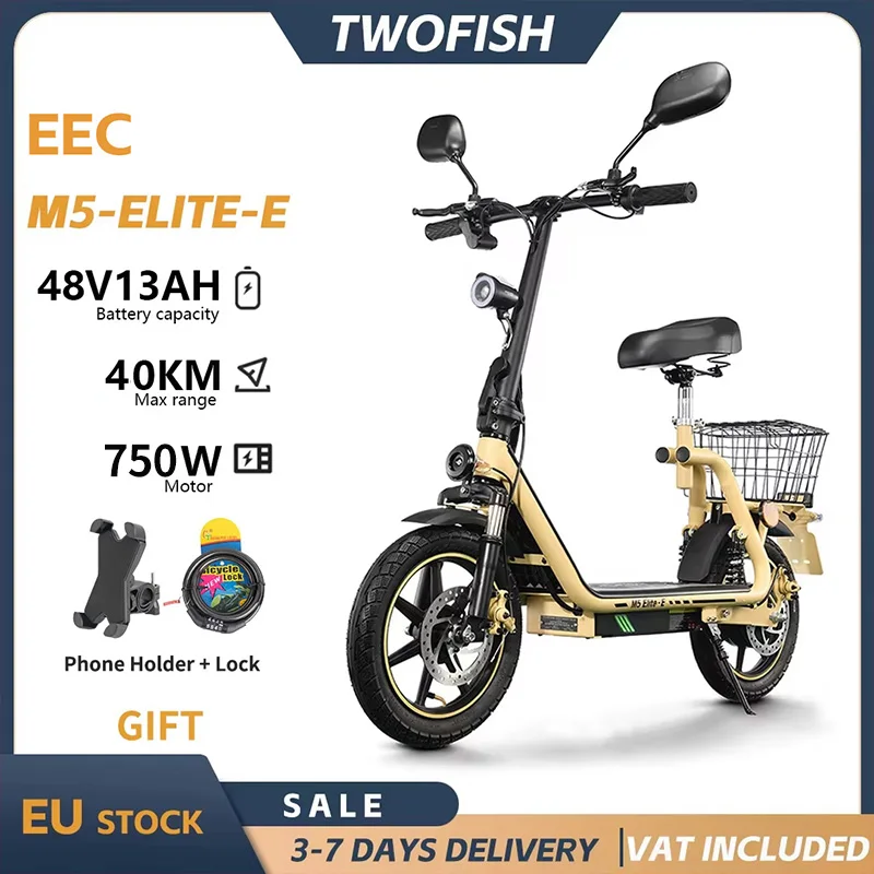 TWOFISH M5 Elite-E (EEC) سكوتر كهربائي قوي 750 واط محرك 48V13Ah بطارية 40 كجم ماكس المدى الكبار مدينة التنقل E-سكوتر