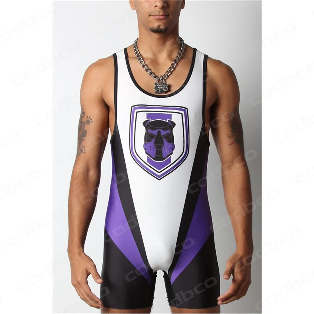 New Men\'s Wrestling Singlets Suit One Piece Tight Bodysuit High Elasticity Triathlon Weightlifting PowerLifting Fitness Skinsuit