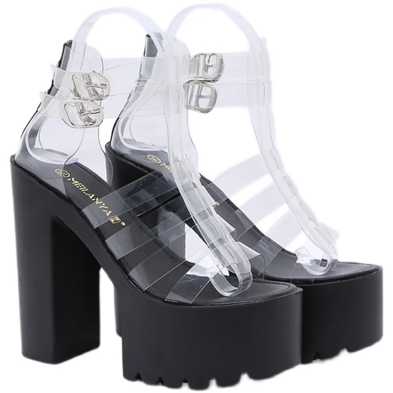 2024 Thin Heels Shoes Women Sandals Model Fashion Show 16 cm Sexy High Heels PVC Transparent Bling Stripper Shoes