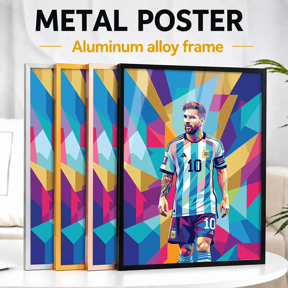 Lionel Messi Pop Portrait Metal Poster With Aluminum Alloy Frame Personalized Geometric Illustration Wall Art For Sports Bar