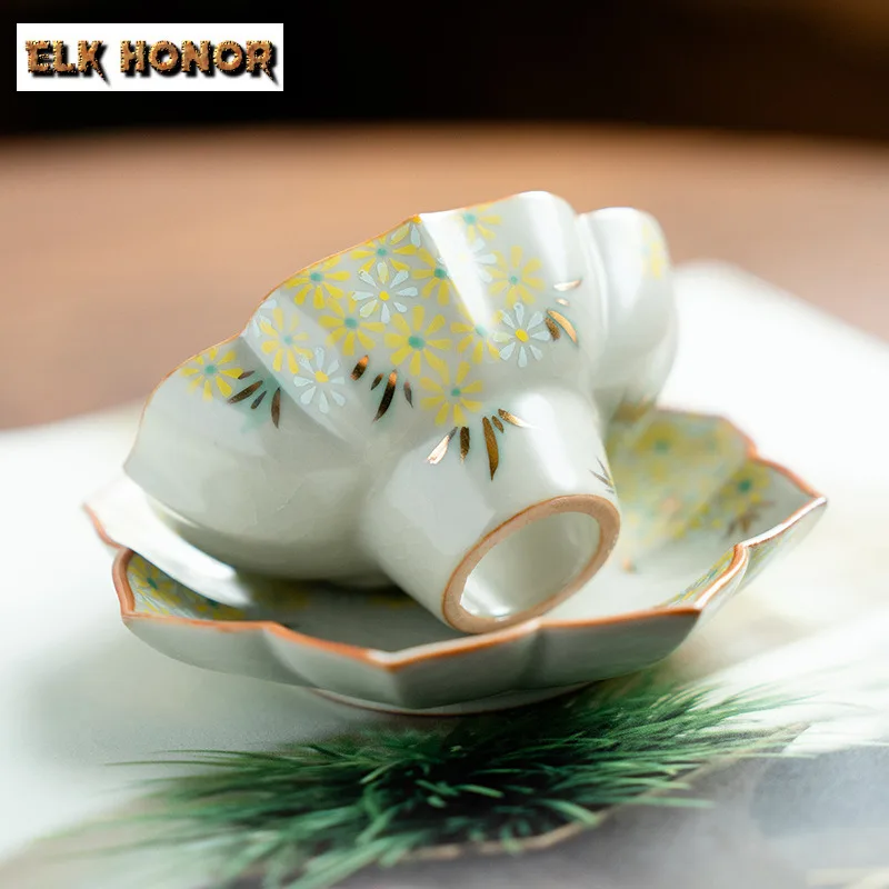 Ru Kiln Hand-painted Daisy Lotus Leaf Tea Funnel Pouring Into Pot Extractor Leakage Filter Throwing Tea Device Saucer Kit Teaset